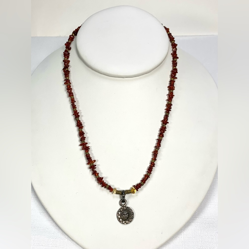 Vintage Genuine Amber & 925 Sterling Silver Necklace
